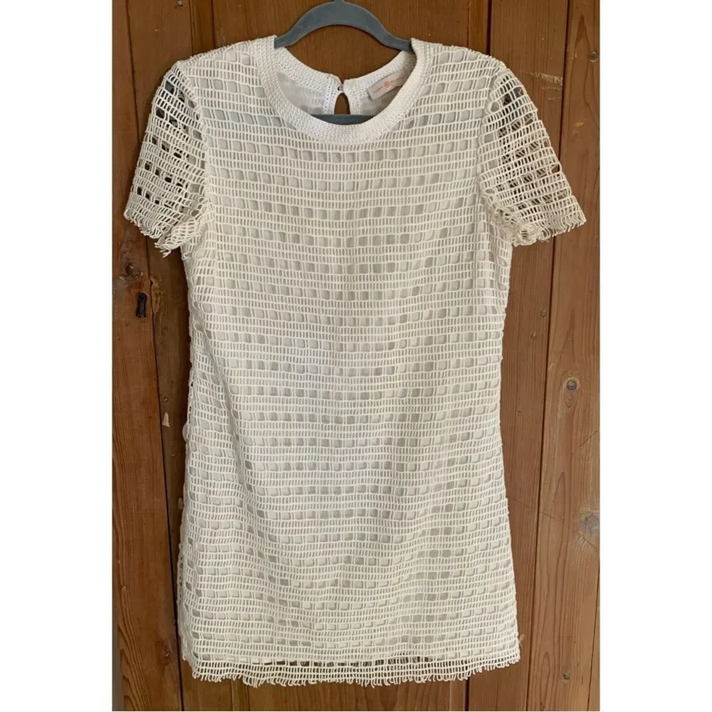 Tory Burch white crocheted short sleeve shift dress